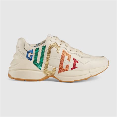 gucci ivory rhyton rainbow glitter sneakers|gucci rhyton sneakers price.